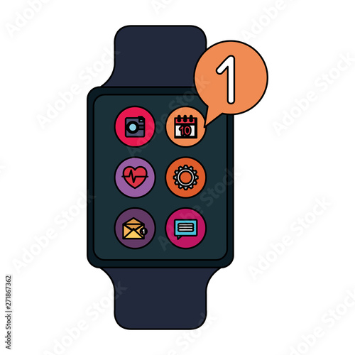 smartwatch with menu applications and speech bubble