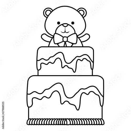 cutte little bear teddy with bowtie in cake