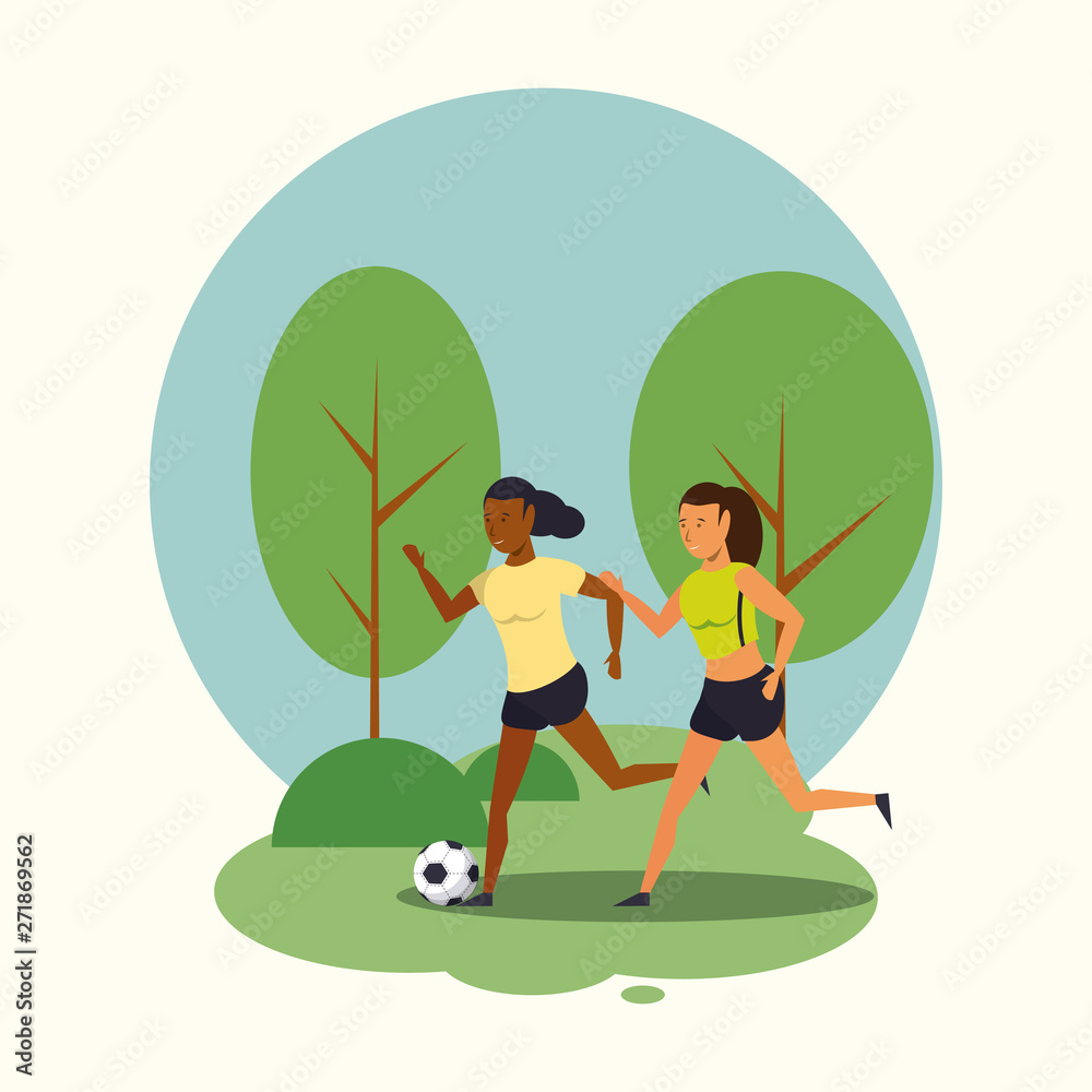 People training soccer at park cartoons People training soccer at park cartoons