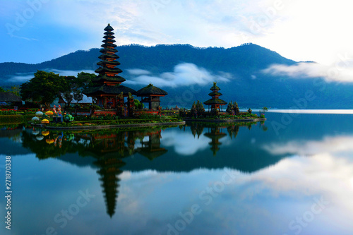 Scenic view of pura ulun danu bratan temple in Bali, Indonesia. One of the famous landmarks and destination at Bali.