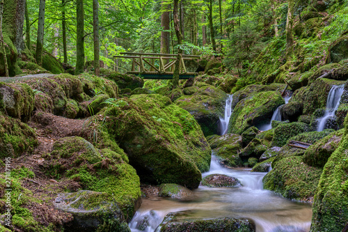 Wild romantic hiking trail along famous Gertelbach waterfalls, Black Forest, Germany