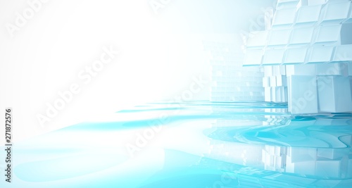 Abstract white and blue water parametric interior with window. 3D illustration and rendering. © SERGEYMANSUROV