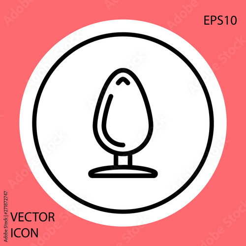 Black Anal plug icon isolated on red background. Butt plug sign. Fetish accessory. Sex toy for men and woman. White circle button. Vector Illustration