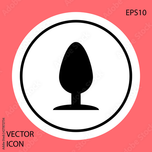 Black Anal plug icon isolated on red background. Butt plug sign. Fetish accessory. Sex toy for men and woman. White circle button. Vector Illustration