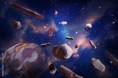 Meteorites in Space of night sky.