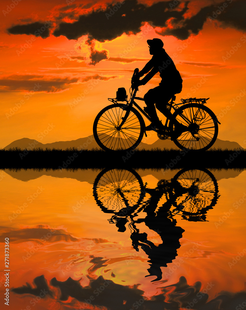 Obraz premium Cycling Silhouette on sunrise background