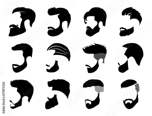 Tela Men's Beard and Hair style Icon set for barber and hair cut logo and men fashion style - Vector