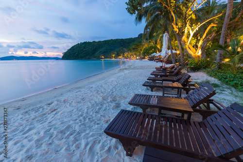 Beautiful dusk with landscape view from ao phrao, samet island in Thailand. Summer concept for background.