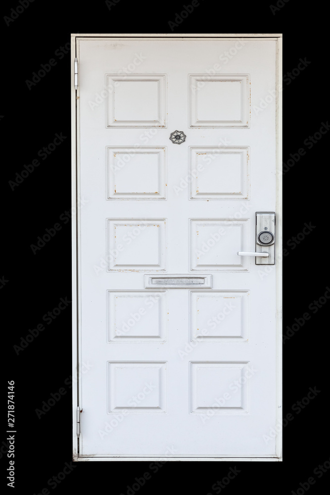 White wood door isolated on black background White wood door isolated on black background