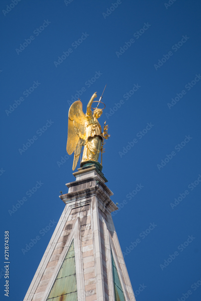 Golden angel statue on Campanile di San Marco ,St Mark's Campanile Tower ,2019 , Venice,Italy,