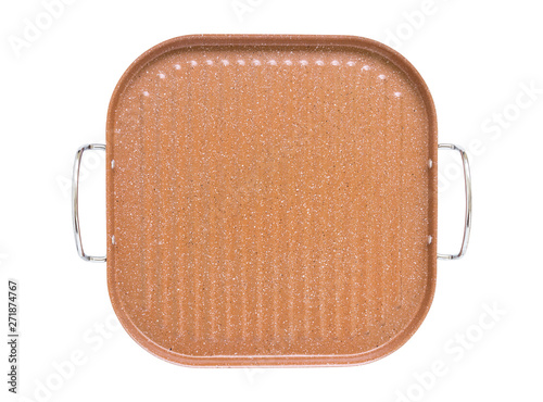 Top view of square grill pan isolated on white backhground photo