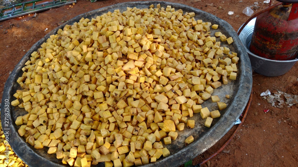 elephant foot yam pieces to cook a south Indian recipe in a traditional