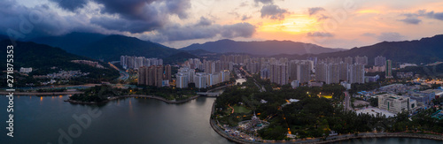 Hong Kong residential district in Hong Kong at sunset photo