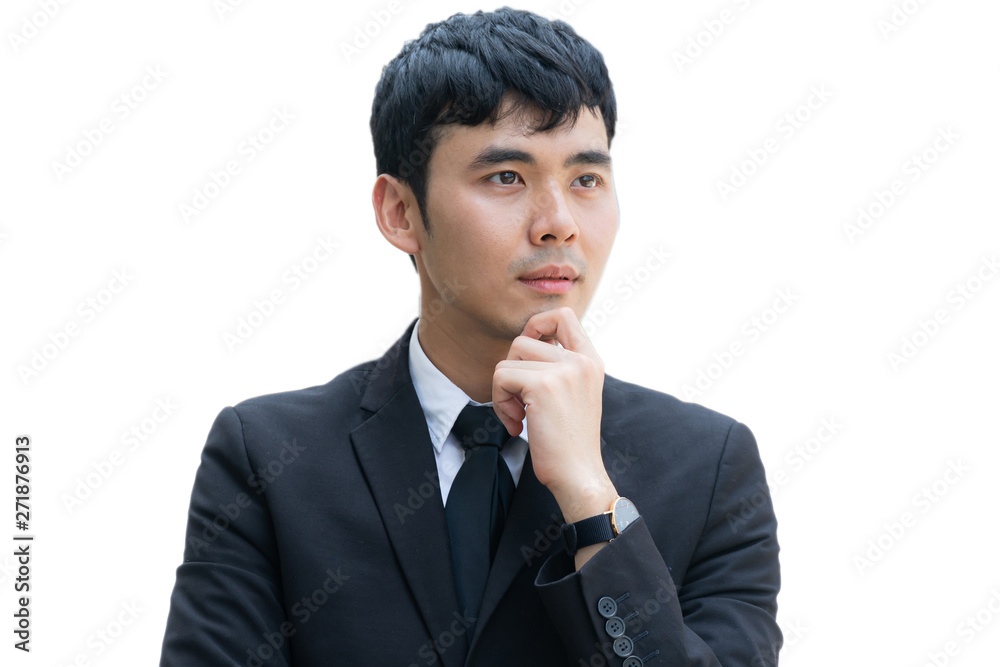 Asian Business man in the formal suit. On white blackground.