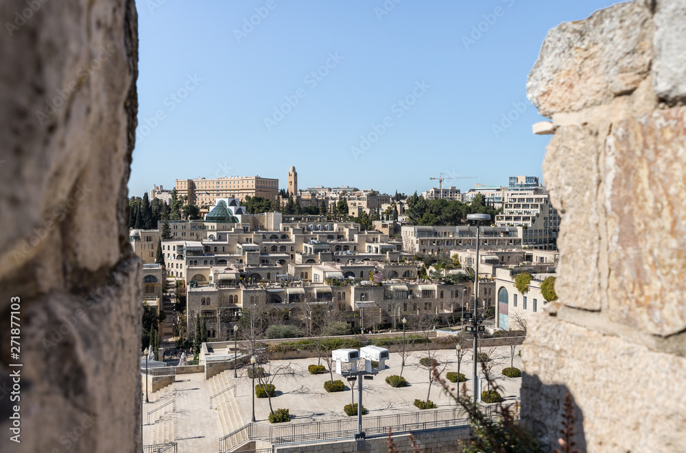View from the city wall to Jerusalem near Jaffa Gate in old city of Jerusalem, Israel