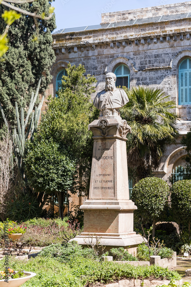 Cardinal bust installed in the courtyard of Pools of Bethesda in the old city of Jerusalem, Israel