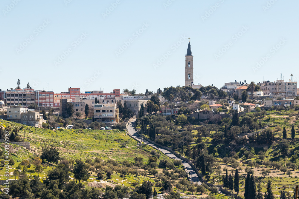 Fototapeta premium View of Mount Scopus from the city walls near the Damascus Gate on old city of Jerusalem, Israel