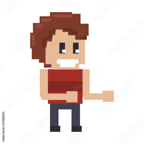 Retro videogame smiling guy characeter pixelated cartoon photo