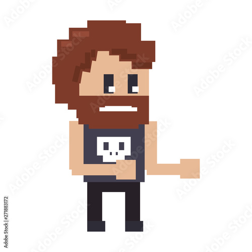 Retro videogame tough guy character pixelated cartoon