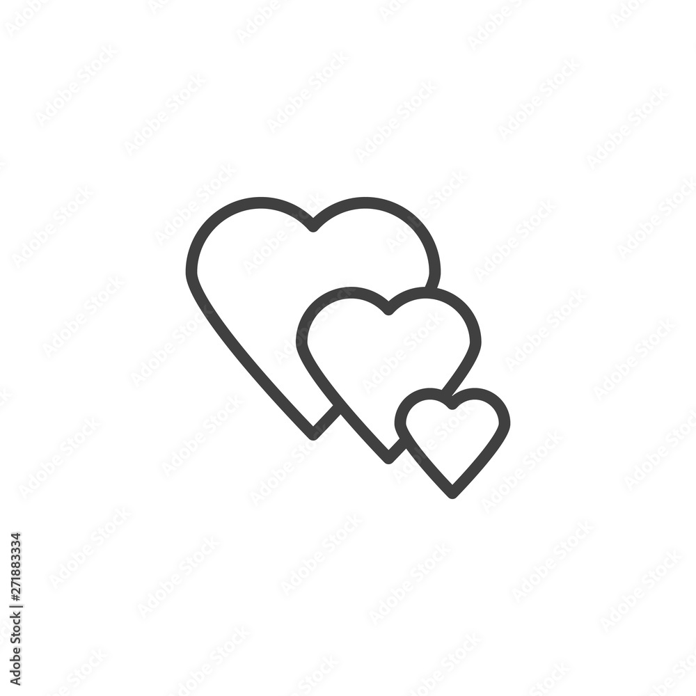 Three hearts line icon. linear style sign for mobile concept and web design. hearts outline vector icon. Love symbol, logo illustration. Vector graphics