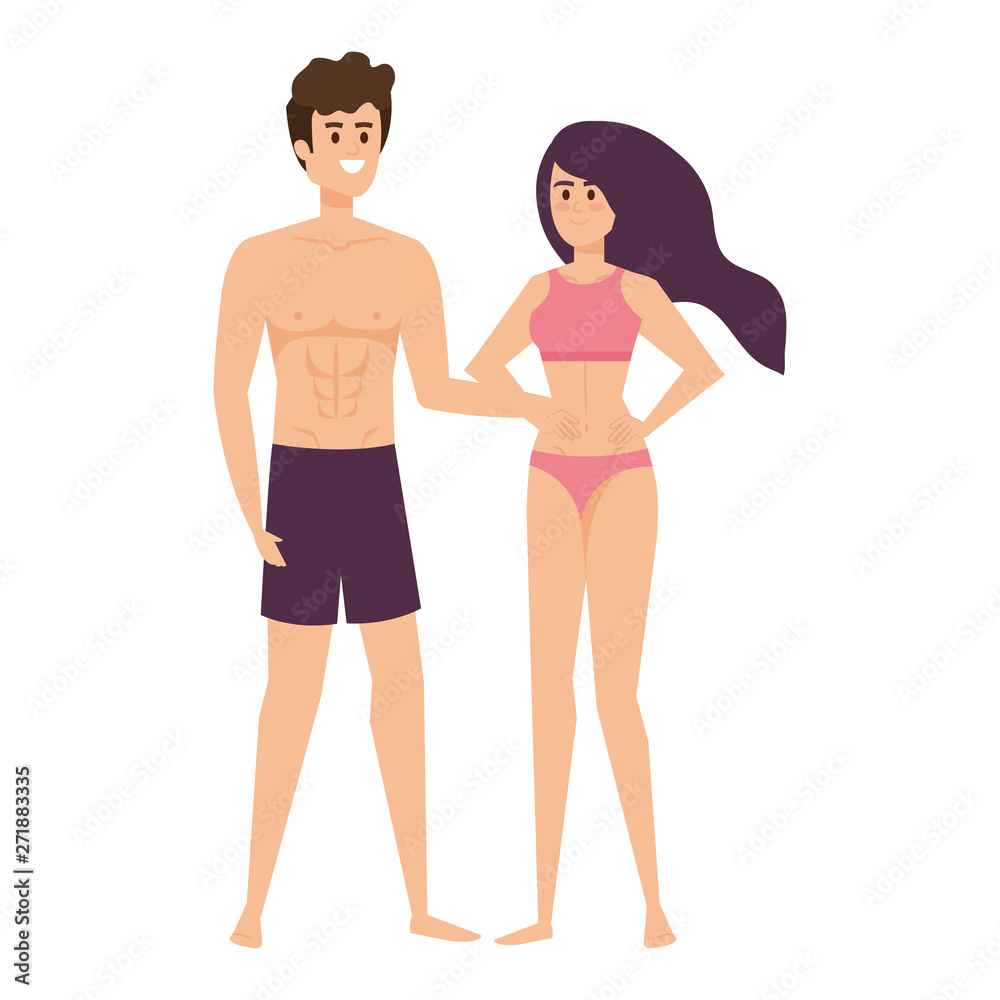 young couple with swimsuit avatars characters young couple with swimsuit avatars characters