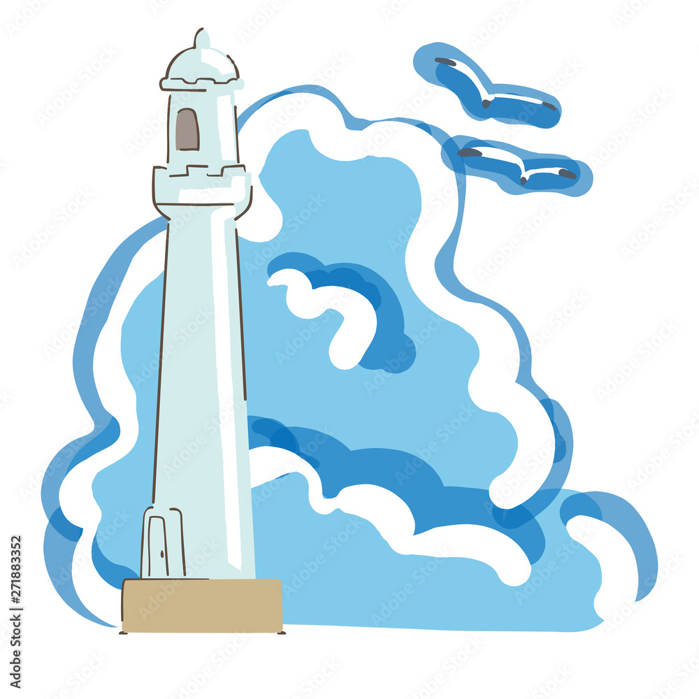 そびえ立つ入道雲とカモメ灯台 イラスト Stock Illustration Adobe Stock