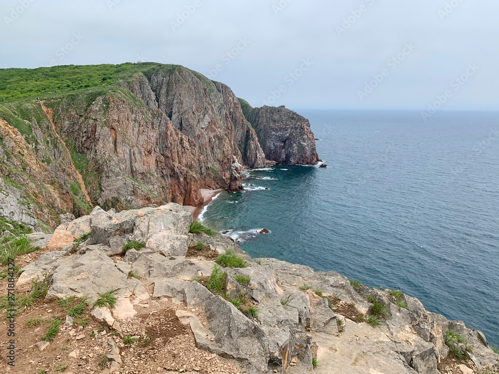 Russia, Vladivostok. The South-Eastern coast of the island of Shkot in summer