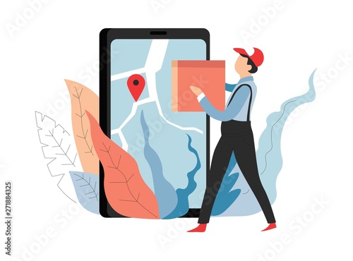 Delivery service online shopping order deliveryman with parcel
