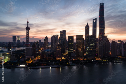 aerial view of Lujiazui  Shanghai  at dawn