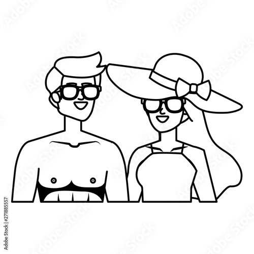 young couple with swimsuit and sunglasses