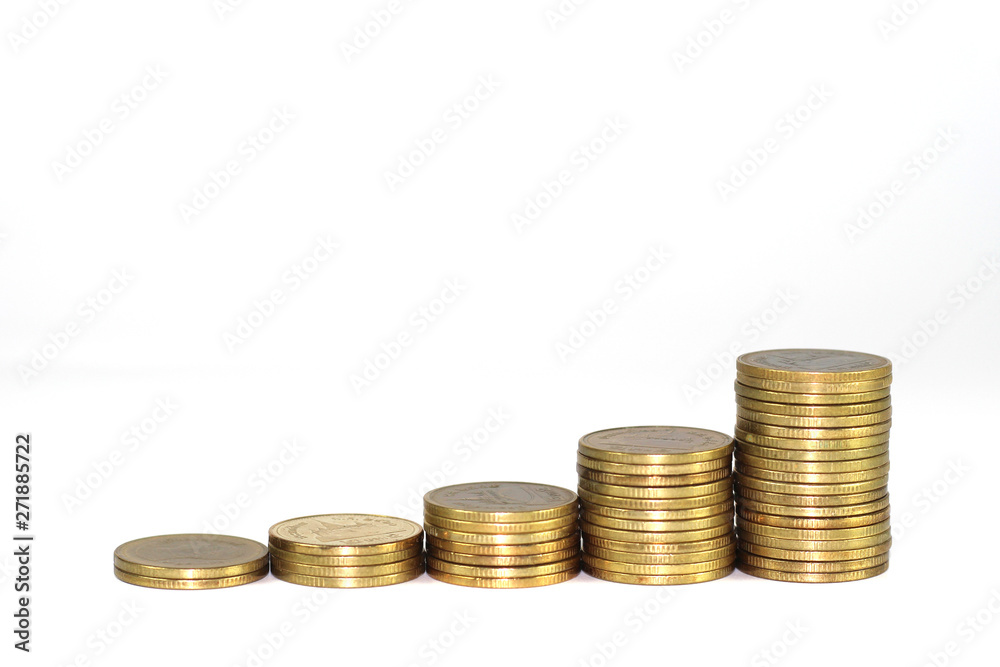 Gold coin pile isolated on white background