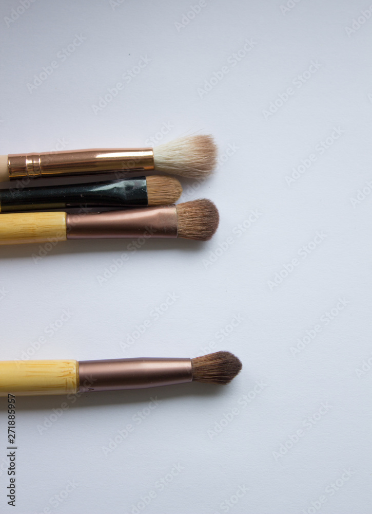 Brushes for applying makeup on a white background