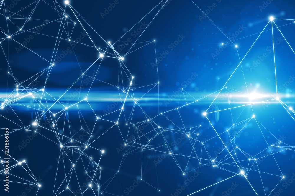 Abstract connected dots on bright blue background.