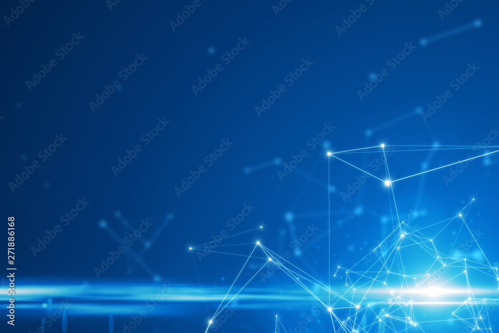 Obraz premium Abstract connected dots on bright blue background.