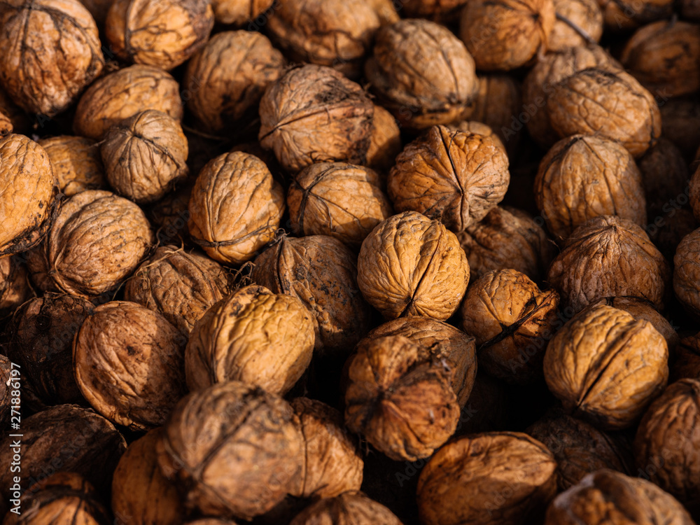 Wallnuts background, selective focus Wallnuts background, selective focus