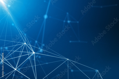 Abstract connected dots on bright blue background.
