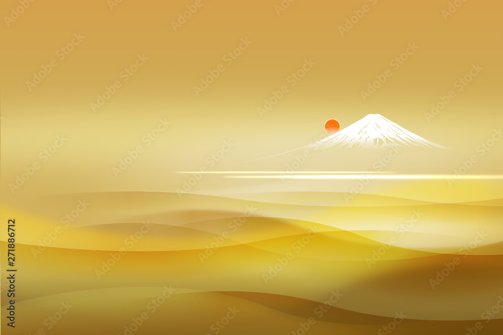 富士山と日の出 金色の透明感背景 Stock Illustration Adobe Stock