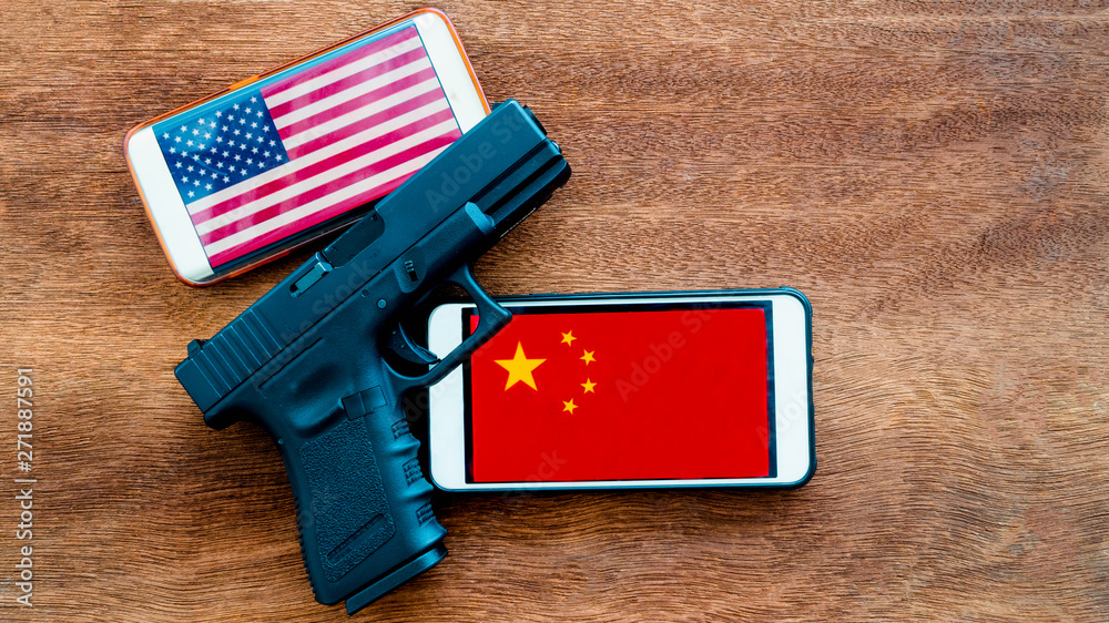 Lopburi, Thailand/ June 2019:Two phones have a flag Of America and