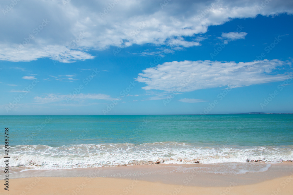 Panoramic view of beautiful beach of Mediterranean sea, Palma de Mallorca, Spain. Balearic island with amazing nature Panoramic view of beautiful beach of Mediterranean sea, Palma de Mallorca, Spain. Balearic island with amazing nature