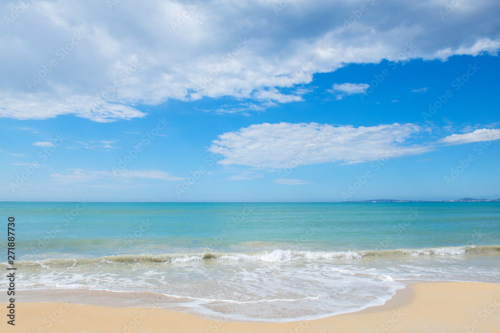 Panoramic view of beautiful beach of Mediterranean sea, Palma de Mallorca, Spain. Balearic island with amazing nature