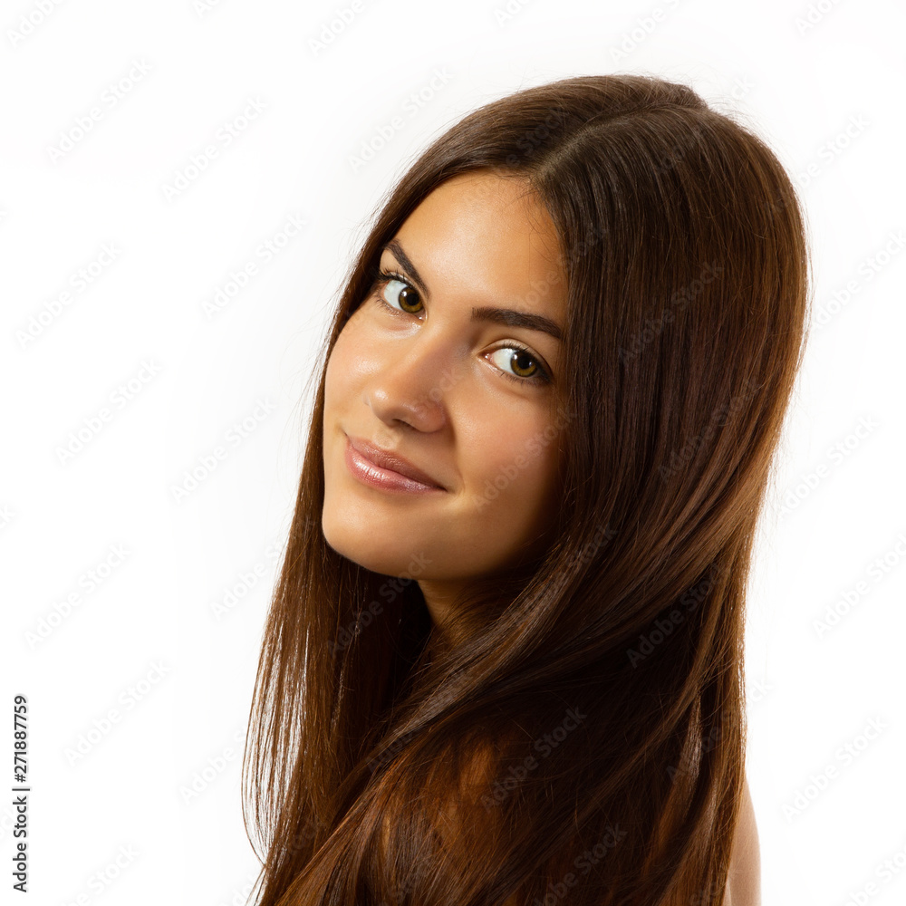Beauty Feminine Portrait Of Female Face With Healthy Natural Skin Beautiful Tanned Teen Girl 