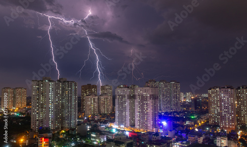 Lightning Storm in City at Night