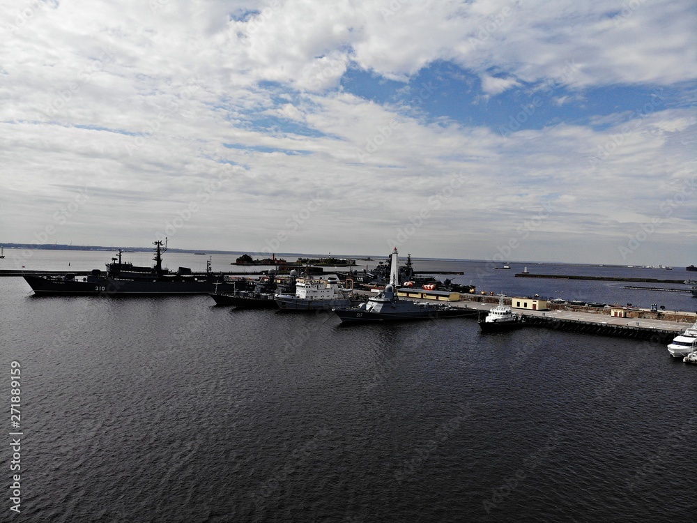 Air view of the naval base of the ships,Bay for the ships of Kronstadt St. Petersburg