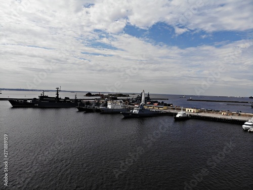 Air view of the naval base of the ships,Bay for the ships of Kronstadt St. Petersburg © дмитрий лайкин