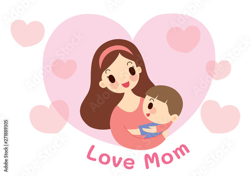 Mom is hugging her son with love. happily . Happy mother's day.