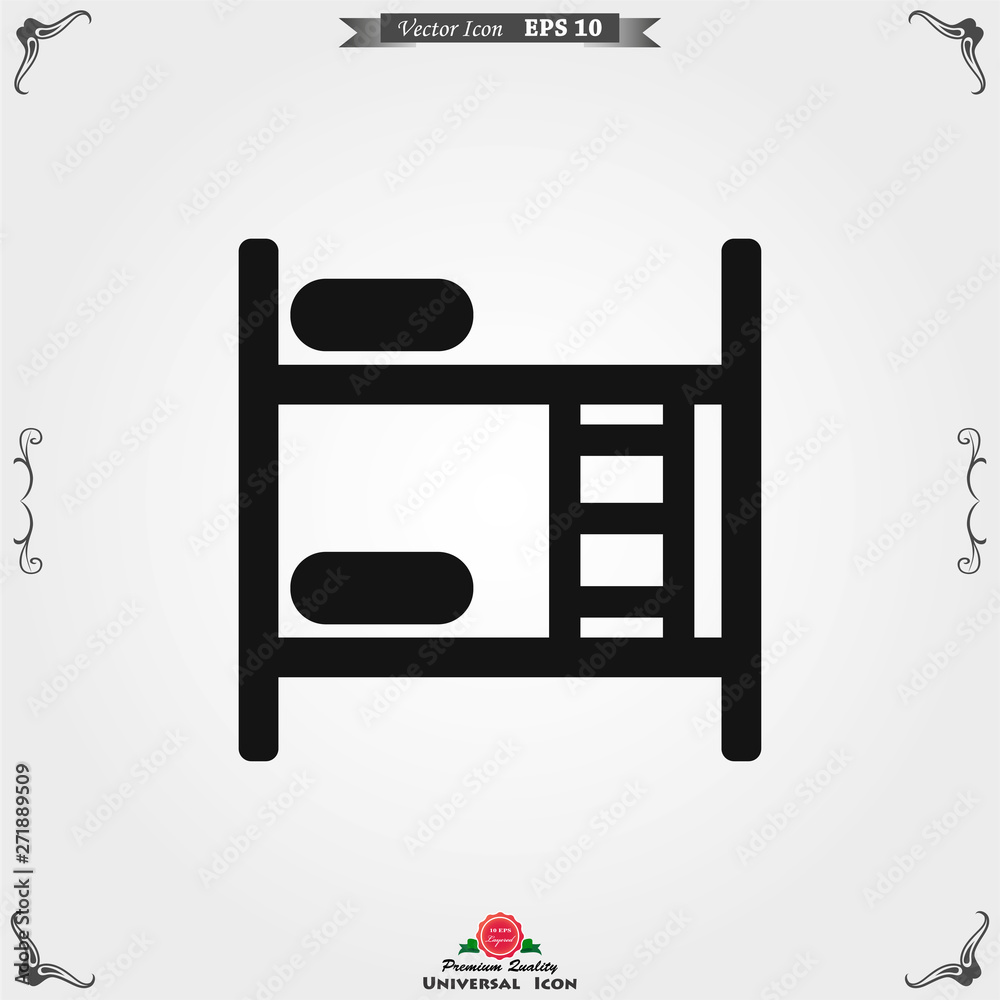 Bed icon vector, flat symbol on background.