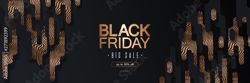 Black Friday sale vector banner, abstract golden background, Ads sign