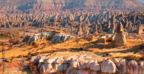 Panoramic view of the Red Valley in Cappadocia, Turkey photo