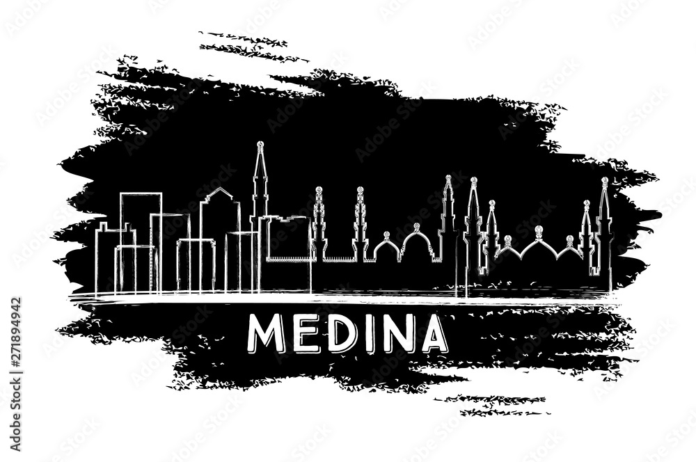 Medina Saudi Arabia City Skyline Silhouette. Hand Drawn Sketch.