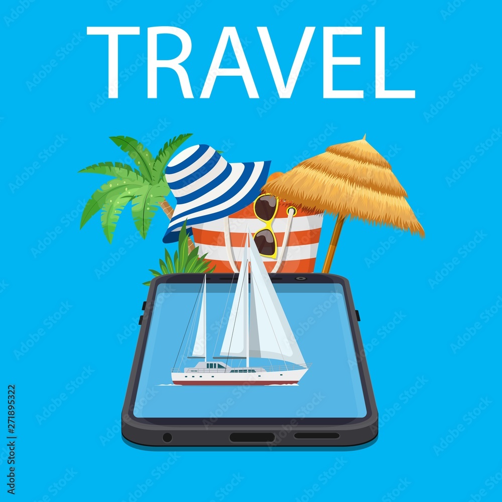 Online Holiday Travel Mobile App Concept. Suitable For Wallpaper, Banner,  Background, Card, Book Illustration, Web And Landing Page Concept. Vector  illustration in flat style Stock Vector | Adobe Stock